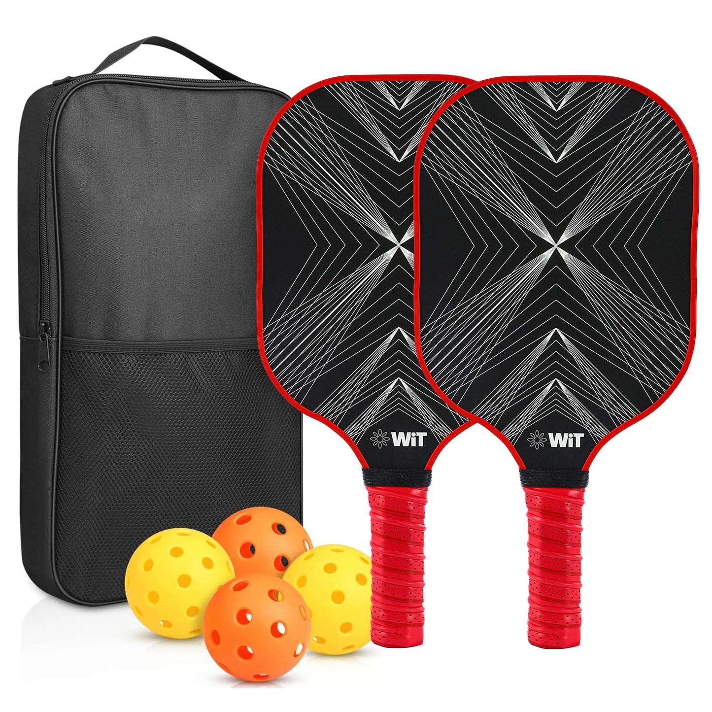 Pickleball Paddles Set of 2 USAPA Approved Fiberglass Pickle Ball Paddles with 4 Pickle Balls Durable Racket for Beginners