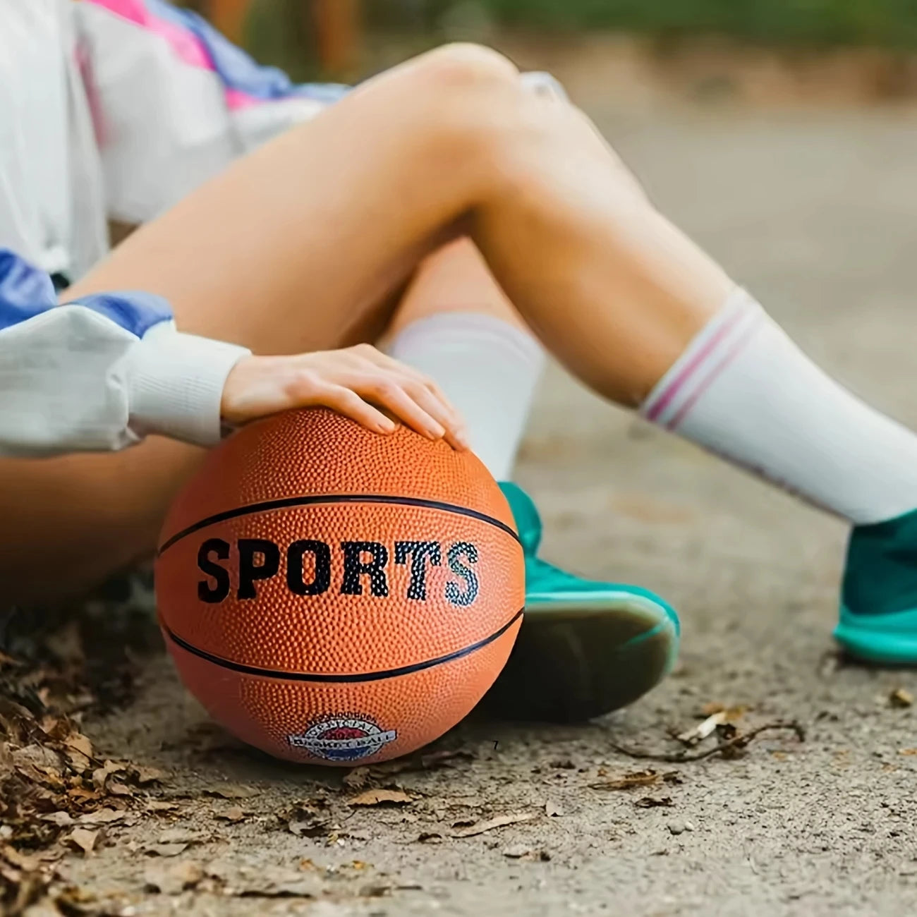 A teenager adult number 3/5/7 rotating basketball - brown high quality rubber material, very elastic - with sports logo and badg