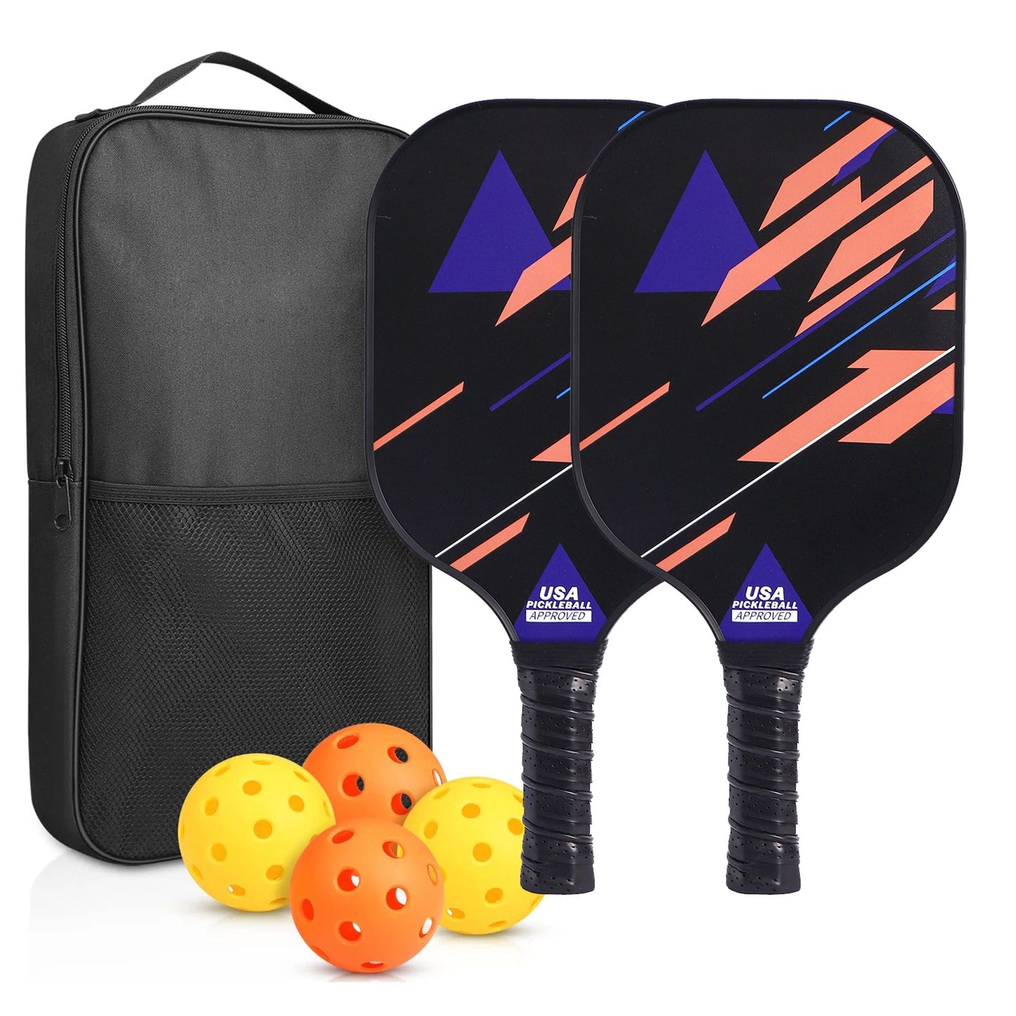 Pickleball Paddles Set of 2 USAPA Approved Fiberglass Pickle Ball Paddles with 4 Pickle Balls Durable Racket for Beginners