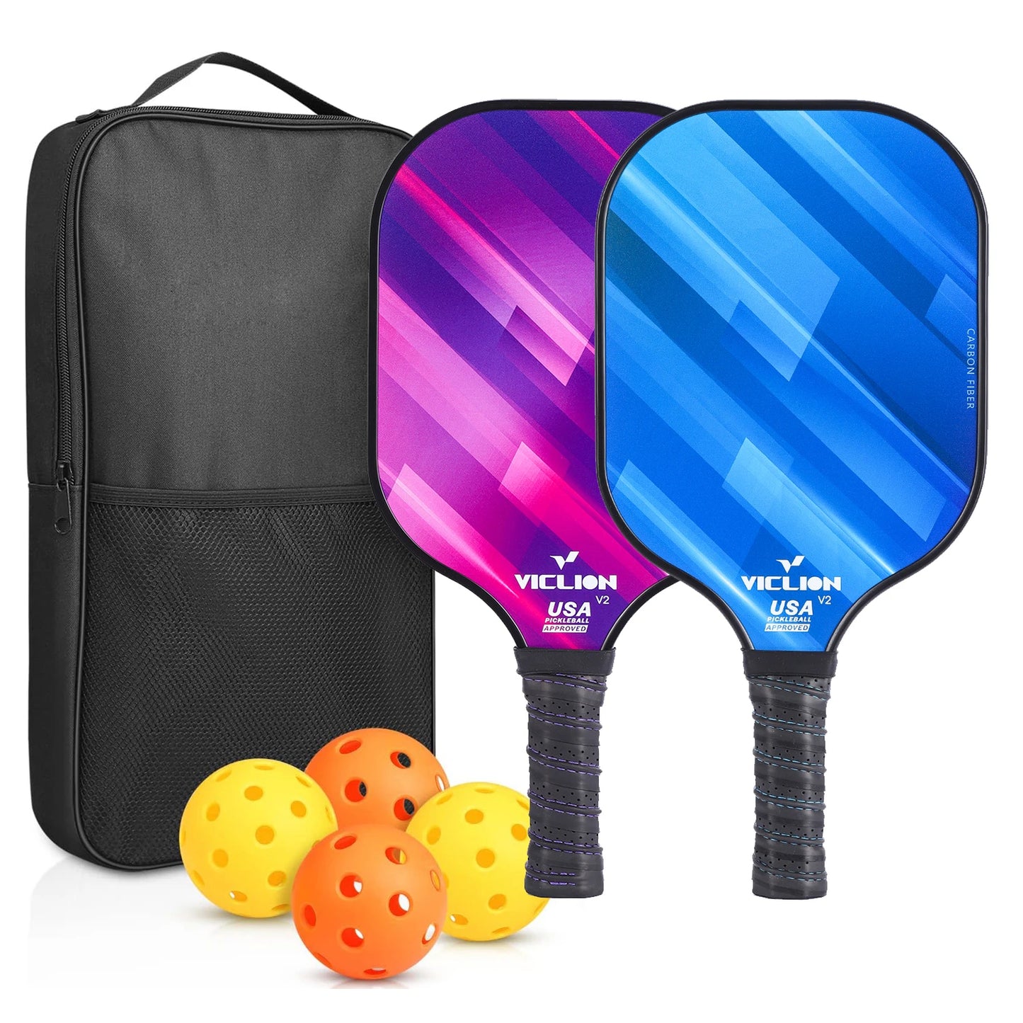 Pickleball Paddles Set of 2 USAPA Approved Fiberglass Pickle Ball Paddles with 4 Pickle Balls Durable Racket for Beginners