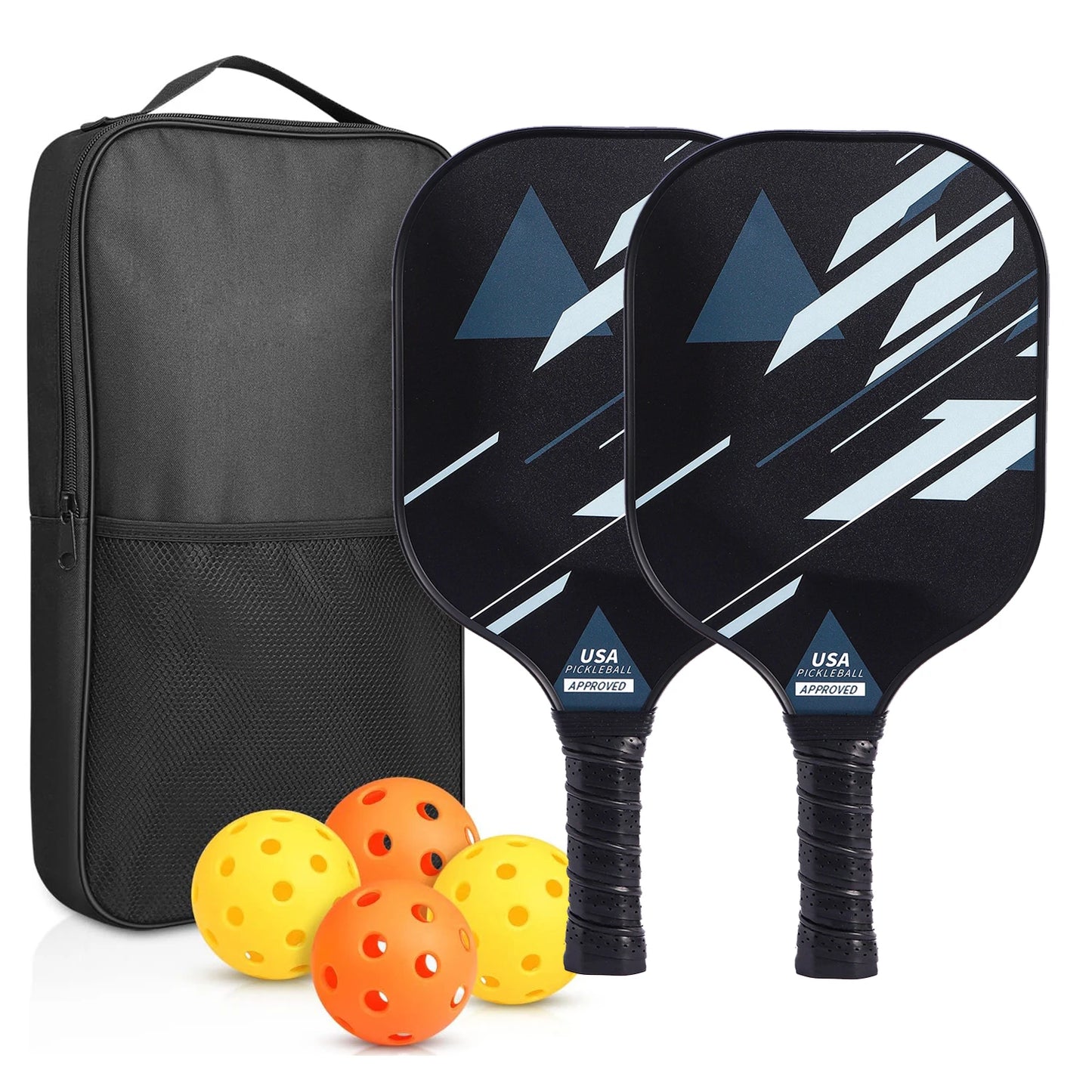 Pickleball Paddles Set of 2 USAPA Approved Fiberglass Pickle Ball Paddles with 4 Pickle Balls Durable Racket for Beginners