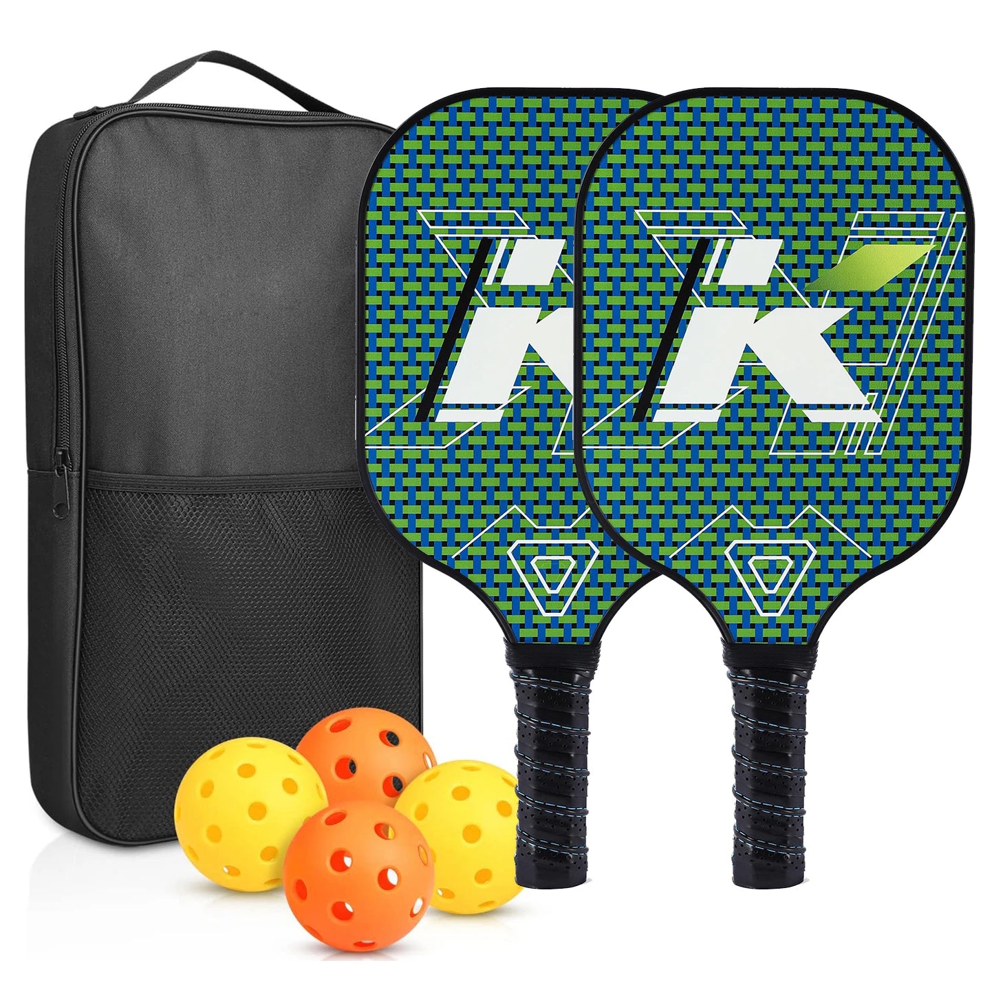 Pickleball Paddles Set of 2 USAPA Approved Fiberglass Pickle Ball Paddles with 4 Pickle Balls Durable Racket for Beginners