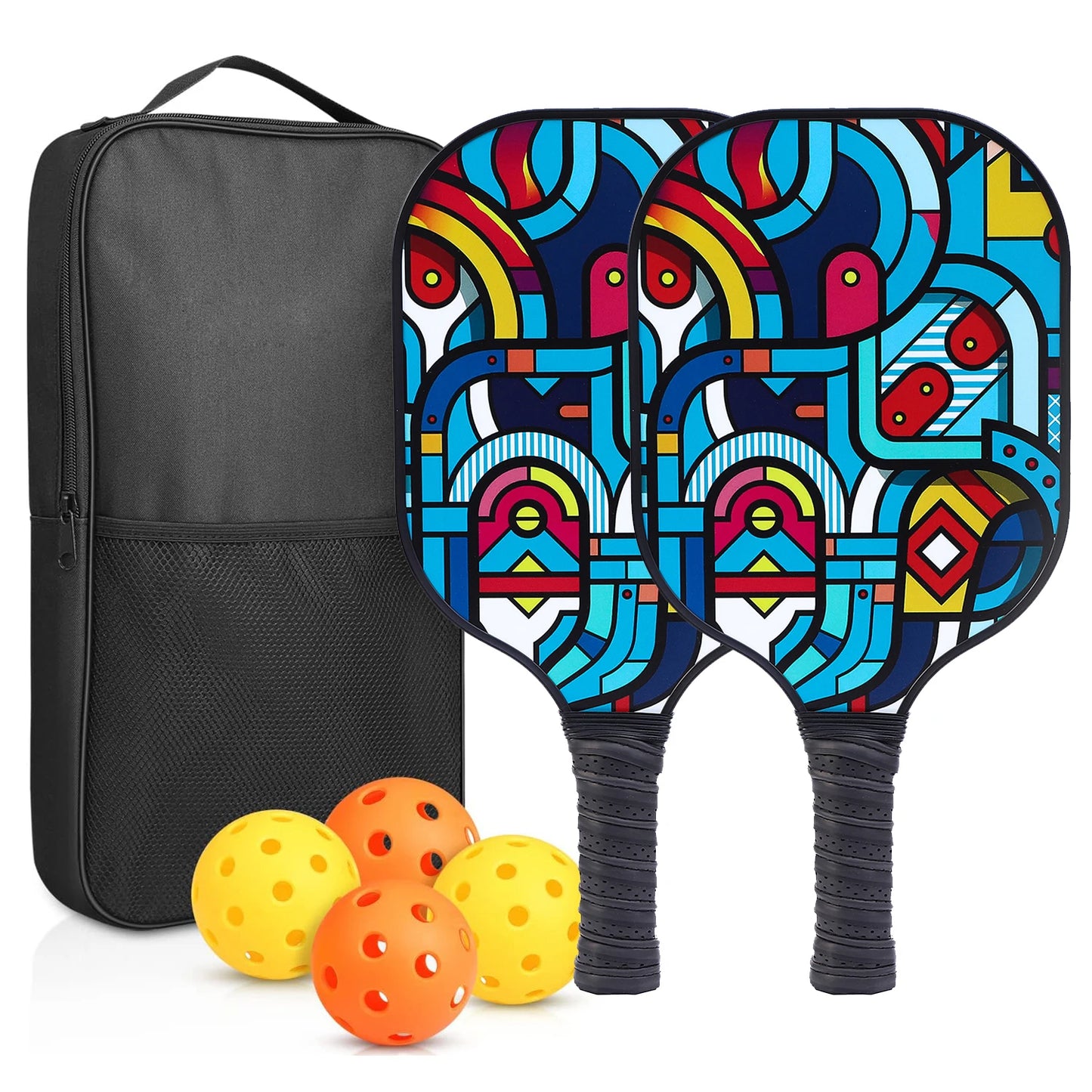 Pickleball Paddles Set of 2 USAPA Approved Fiberglass Pickle Ball Paddles with 4 Pickle Balls Durable Racket for Beginners