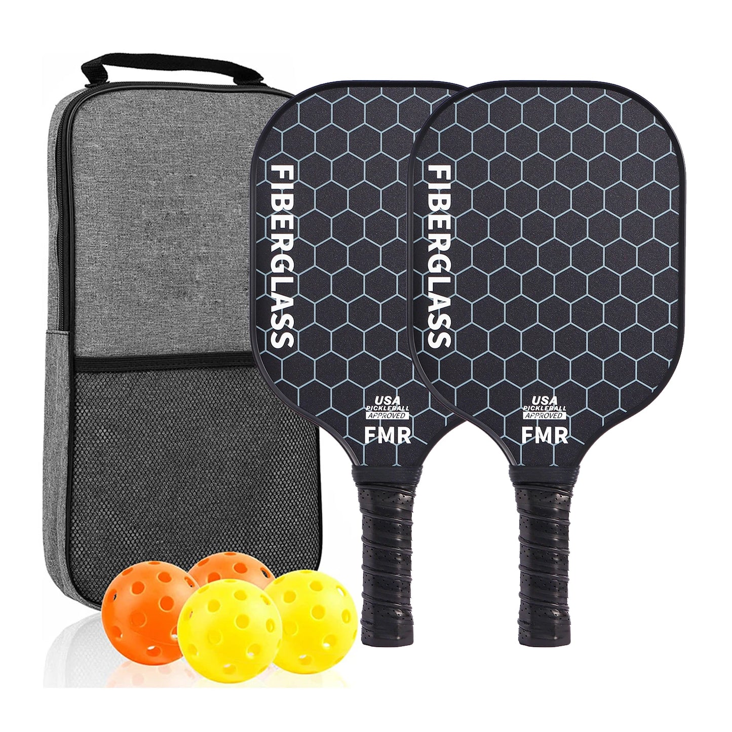 Pickleball Paddles Set of 2 USAPA Approved Fiberglass Pickle Ball Paddles with 4 Pickle Balls Durable Racket for Beginners