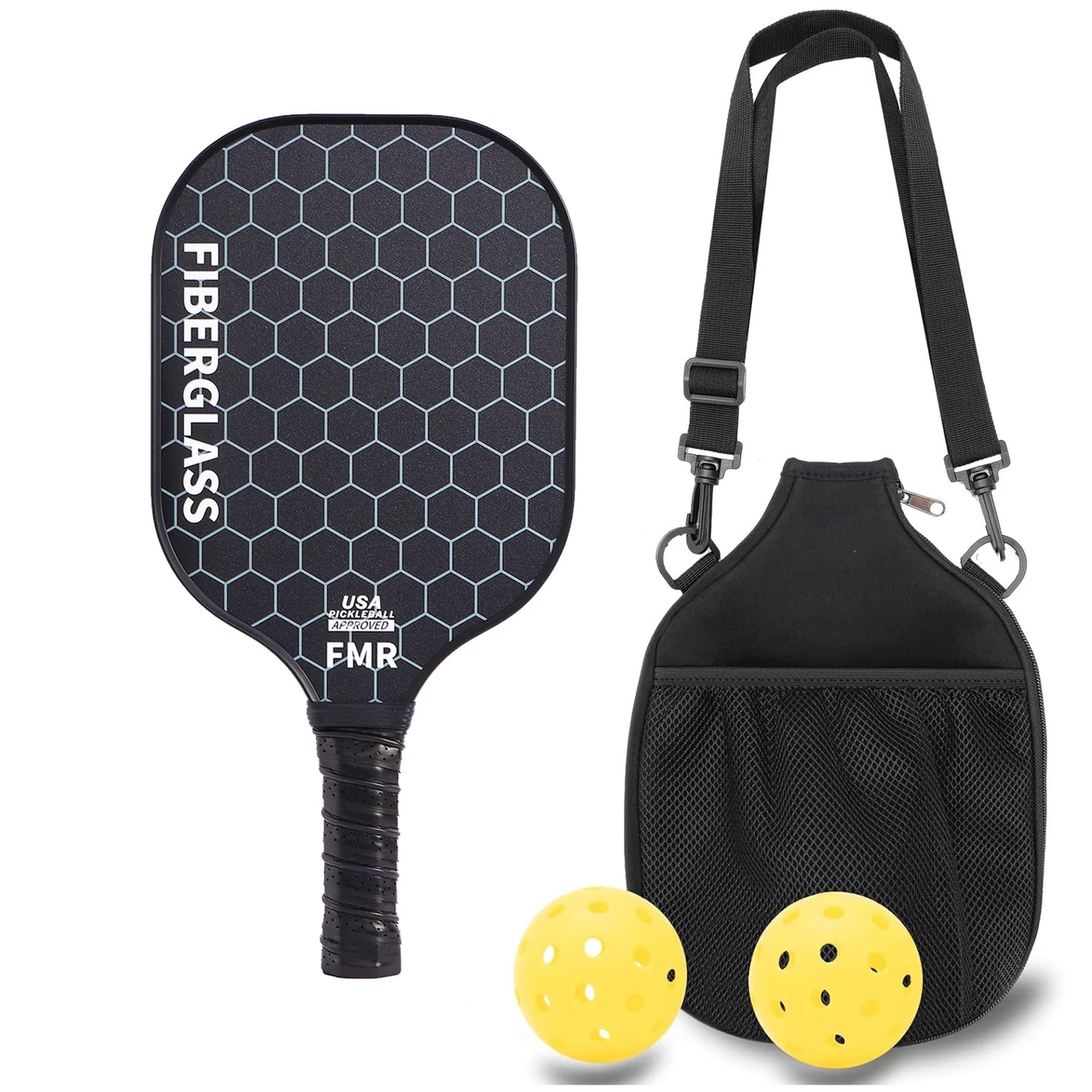 Pickleball Paddles Set of 2 USAPA Approved Fiberglass Pickle Ball Paddles with 4 Pickle Balls Durable Racket for Beginners