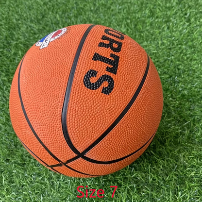 A teenager adult number 3/5/7 rotating basketball - brown high quality rubber material, very elastic - with sports logo and badg