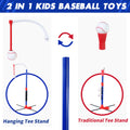 3-in-1 Kids Baseball Toy Set with Hanging Ball Stand/Standing T-Ball/Auto Launcher, Adjustable Height Toddler Baseball Set